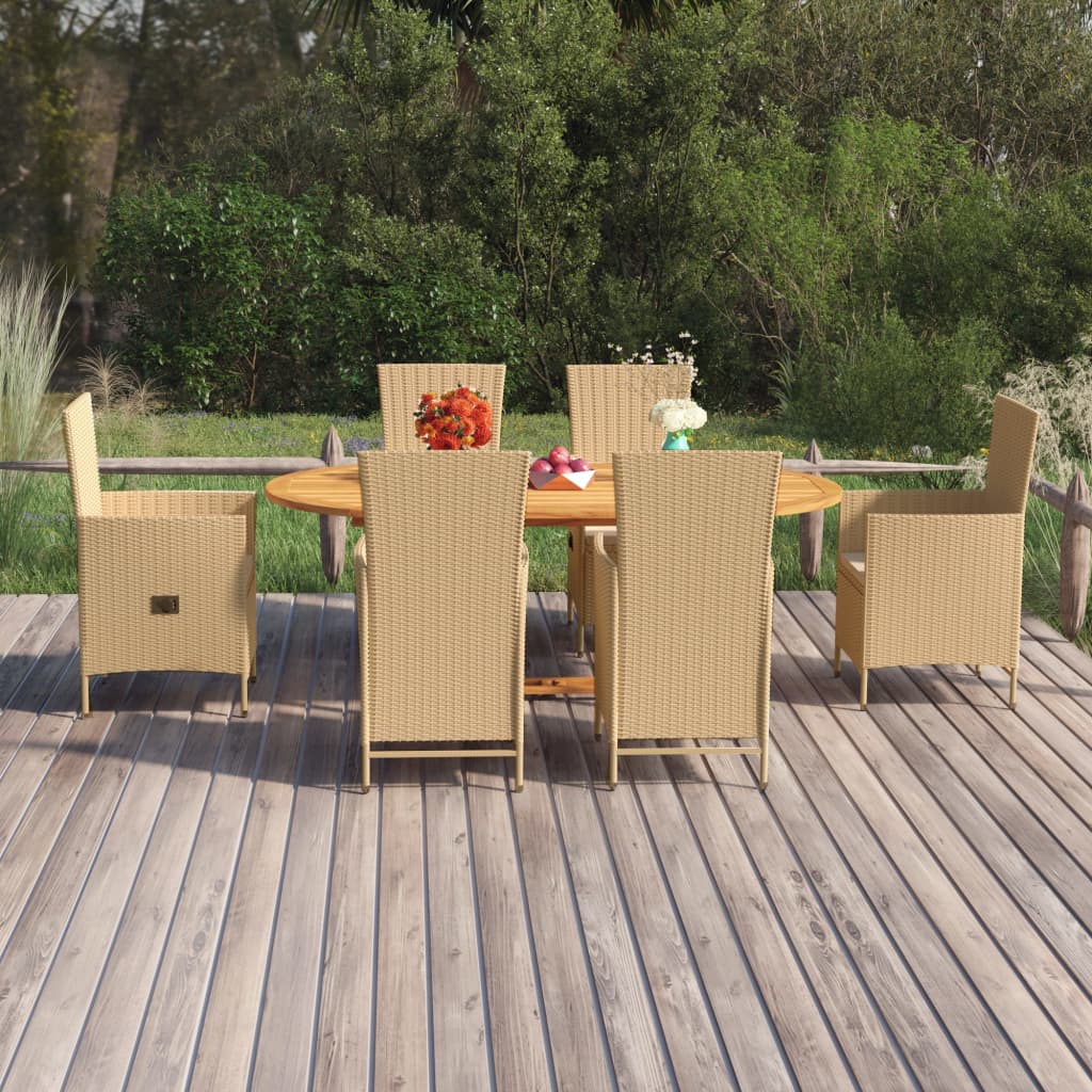 7 Piece Garden Dining Set Poly Rattan Beige