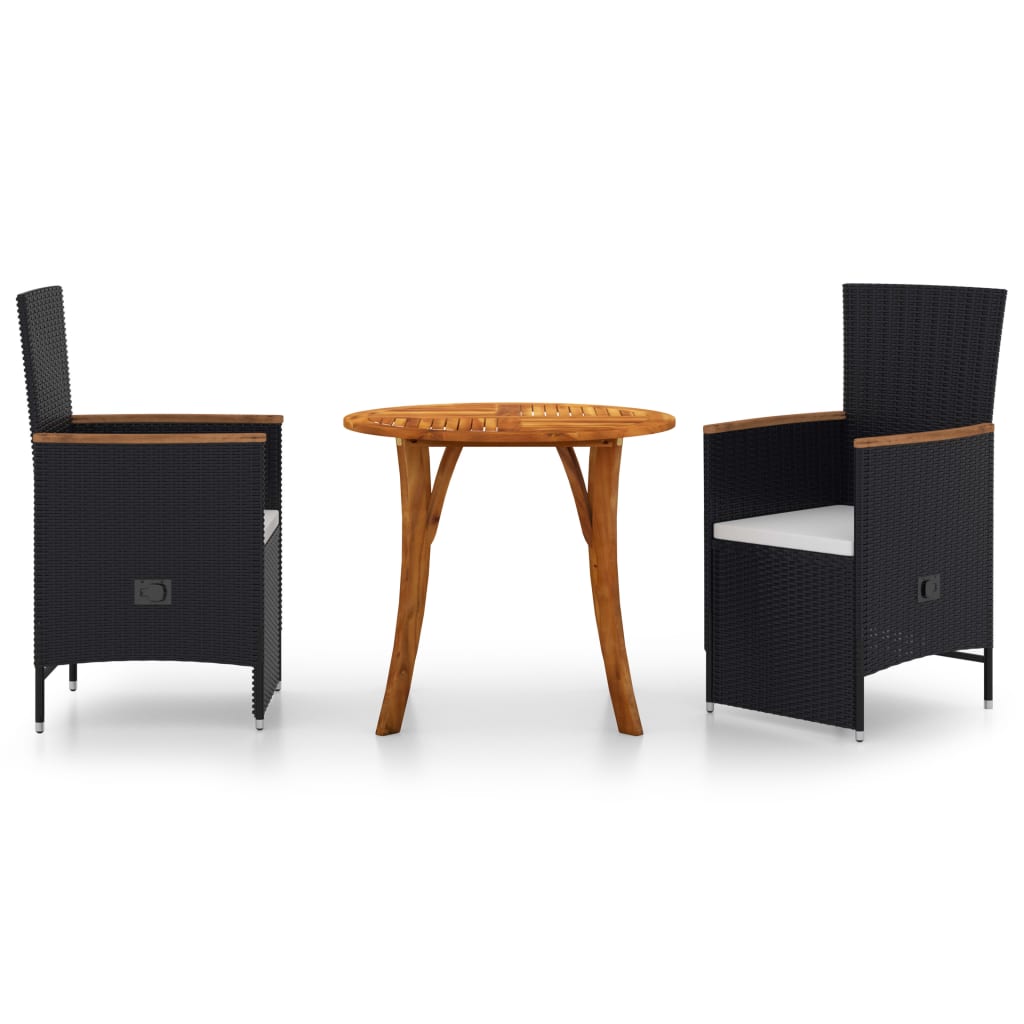 3 Piece Garden Dining Set Black