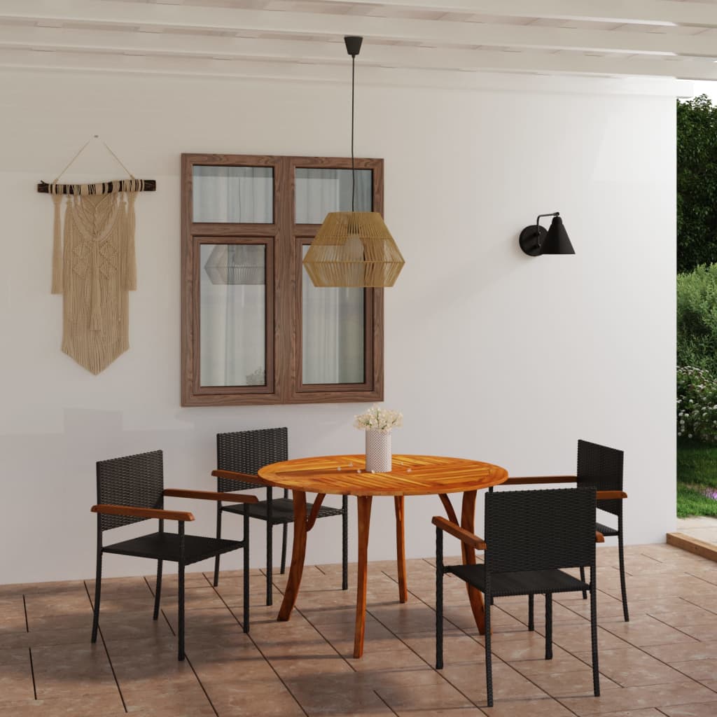 5 Piece Garden Dining Set Black