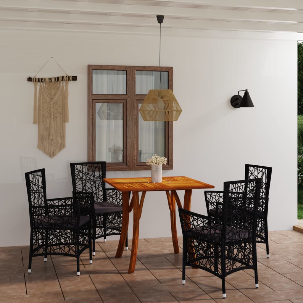 5 Piece Garden Dining Set Black