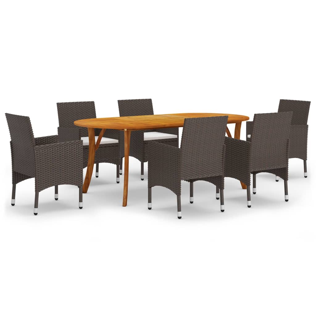 7 Piece Garden Dining Set Brown