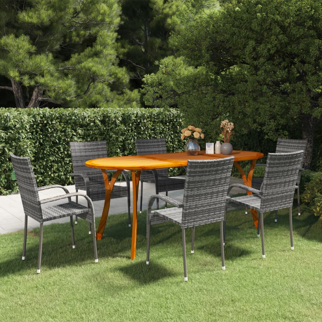 7 Piece Garden Dining Set Grey