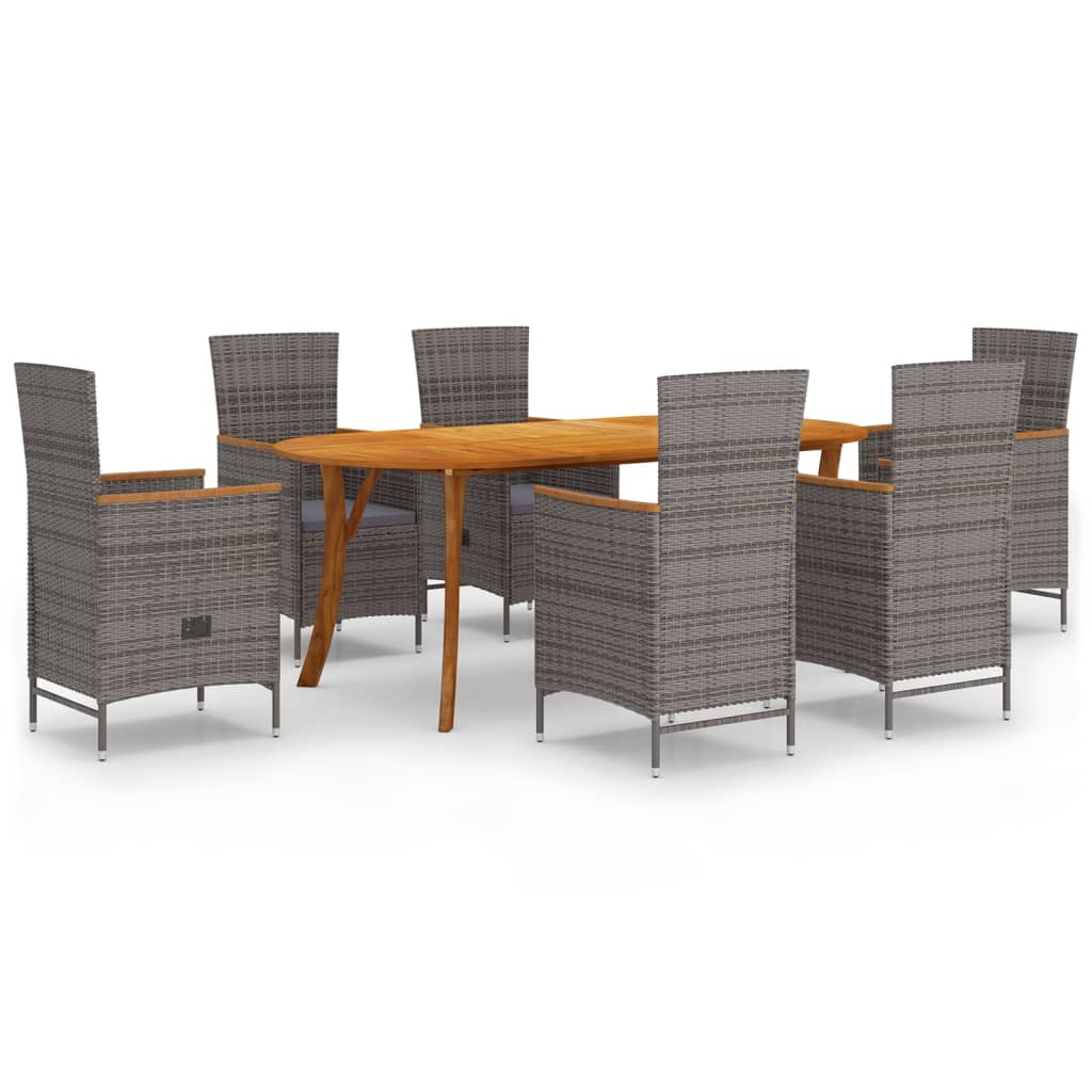 7 Piece Garden Dining Set Grey