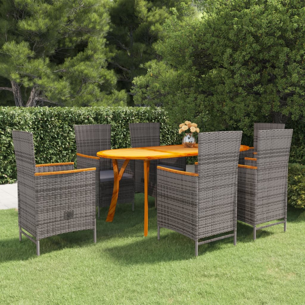 7 Piece Garden Dining Set Grey
