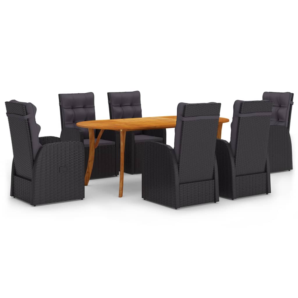 7 Piece Garden Dining Set Black
