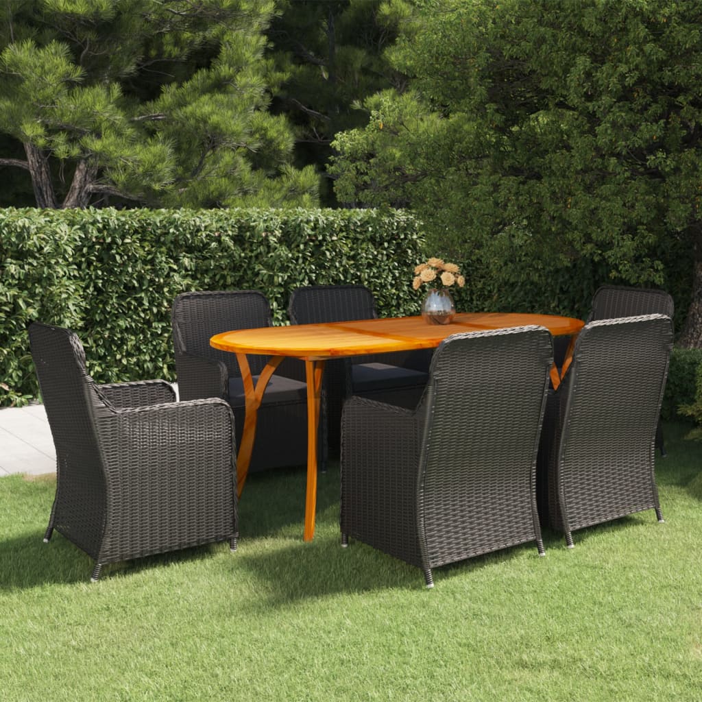 7 Piece Garden Dining Set Black
