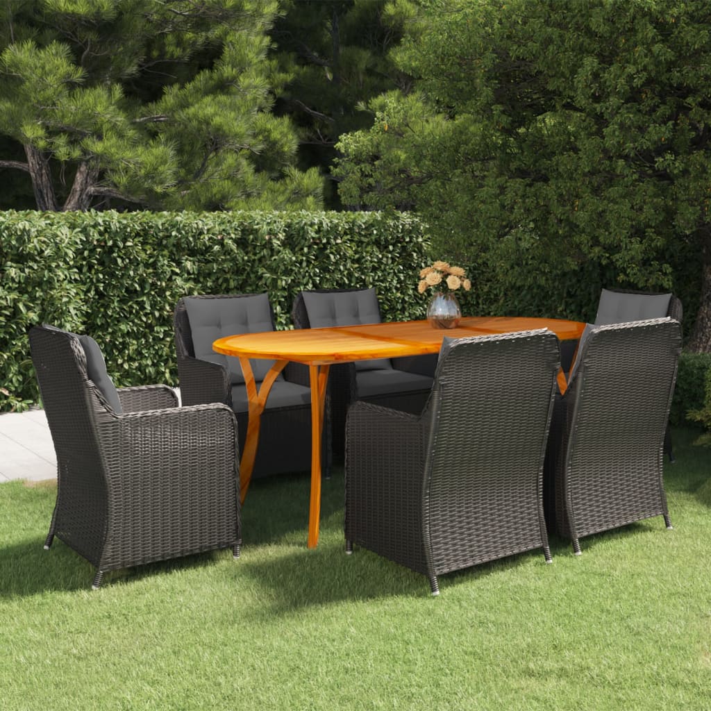 7 Piece Garden Dining Set Black