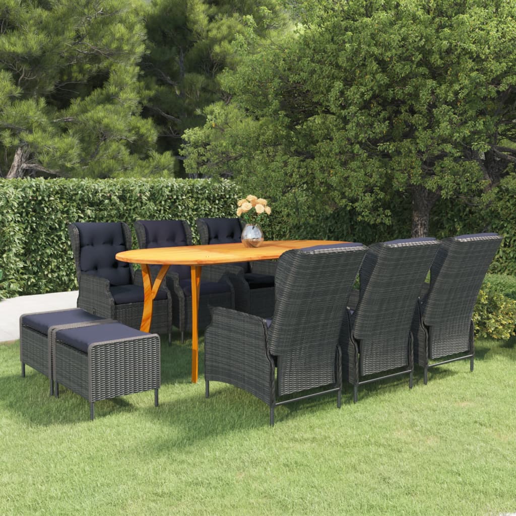 9 Piece Garden Dining Set Dark Grey