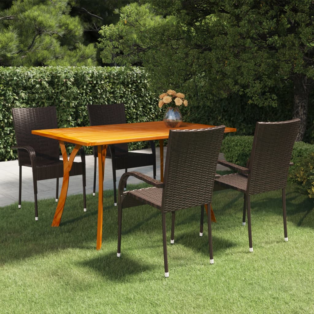 5 Piece Garden Dining Set Brown