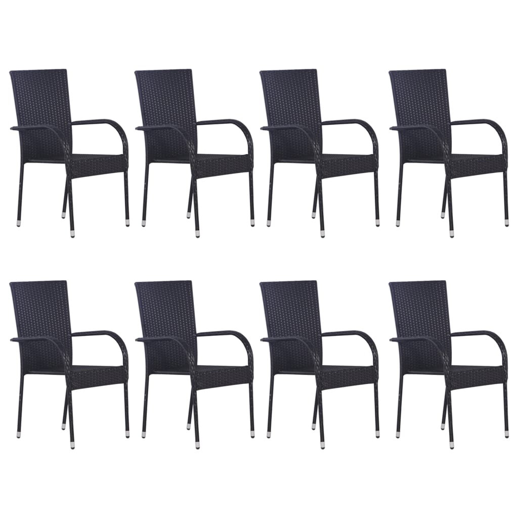 9 Piece Garden Dining Set Poly Rattan Black