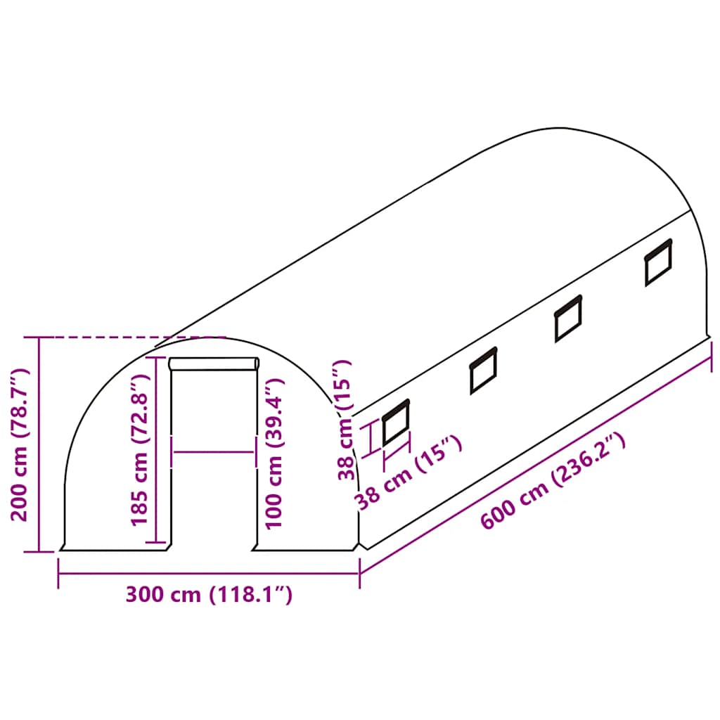Greenhouse Replacement Cover (18 m?) 300x600x200 cm Green