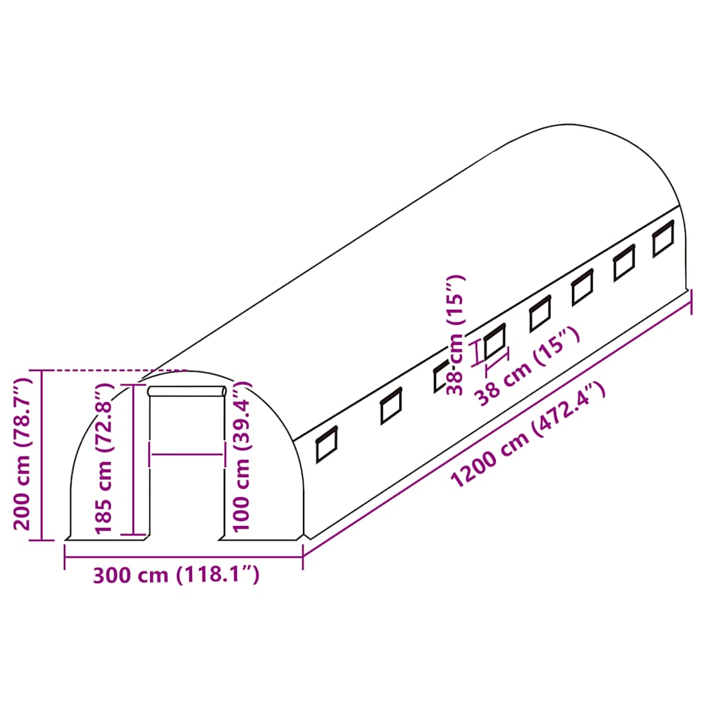 Greenhouse Replacement Cover (36 m²) 300x1200x200 cm Green