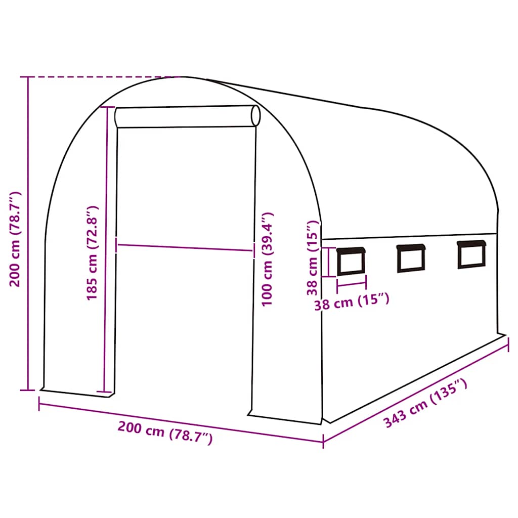 Greenhouse Replacement Cover (6.86 m?) 200x343x200 cm Green