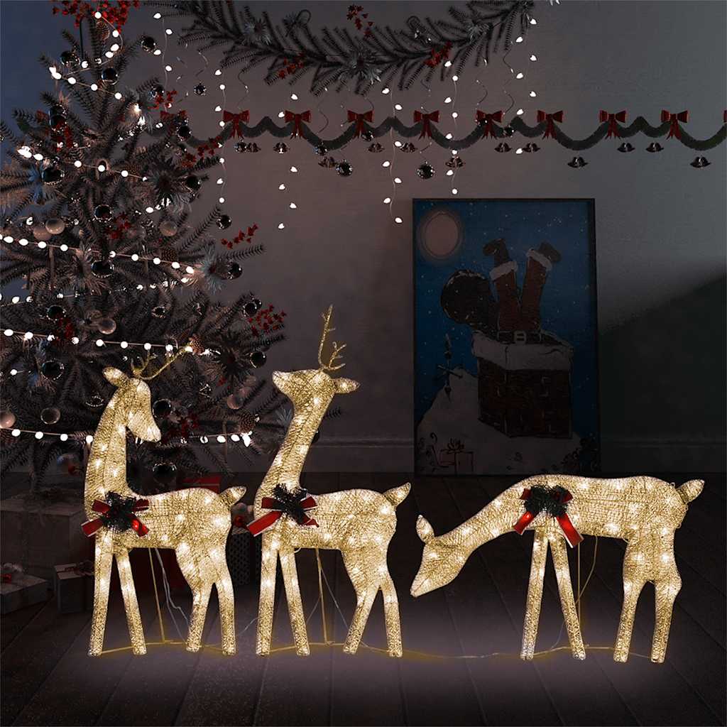 Christmas Reindeer Family 270x7x90 cm Gold Warm White Mesh