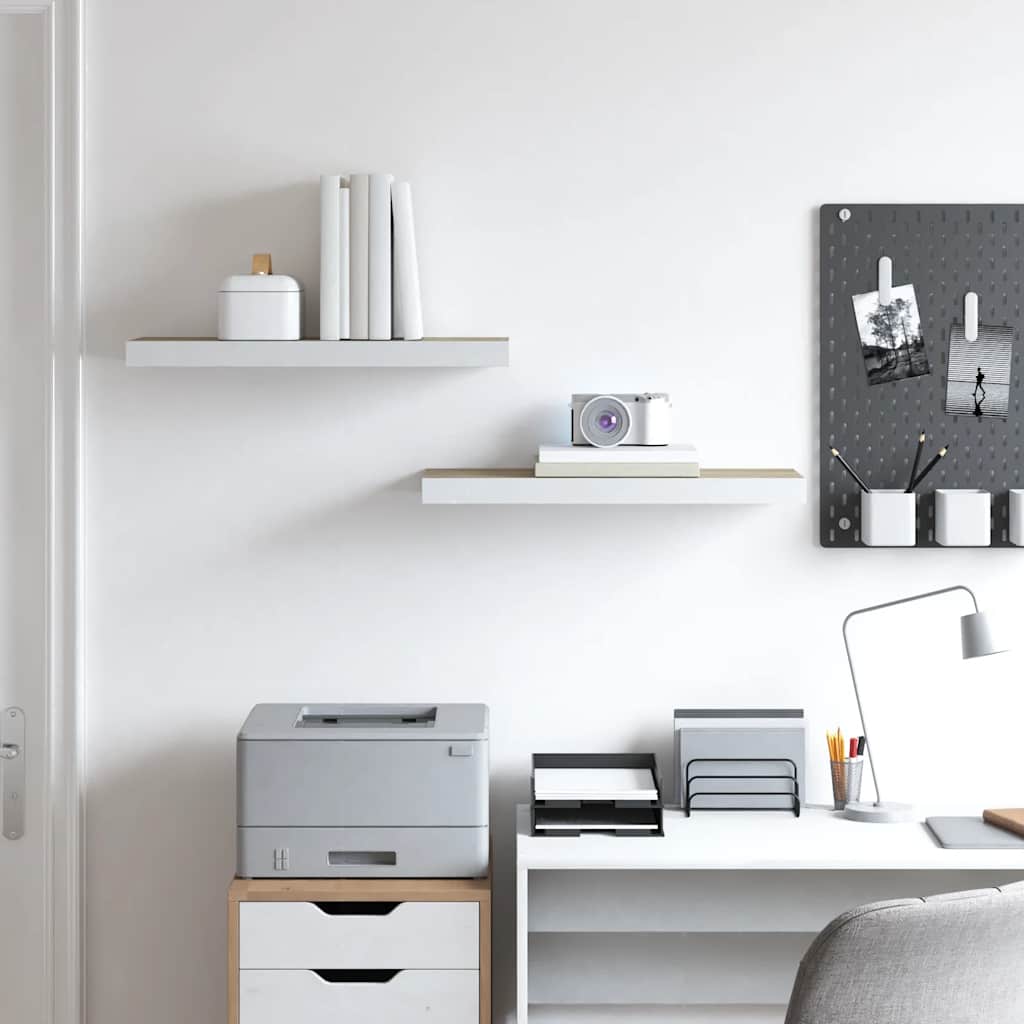 Floating Wall Shelves 2 pcs Oak and White 60x23.5x3.8 cm MDF