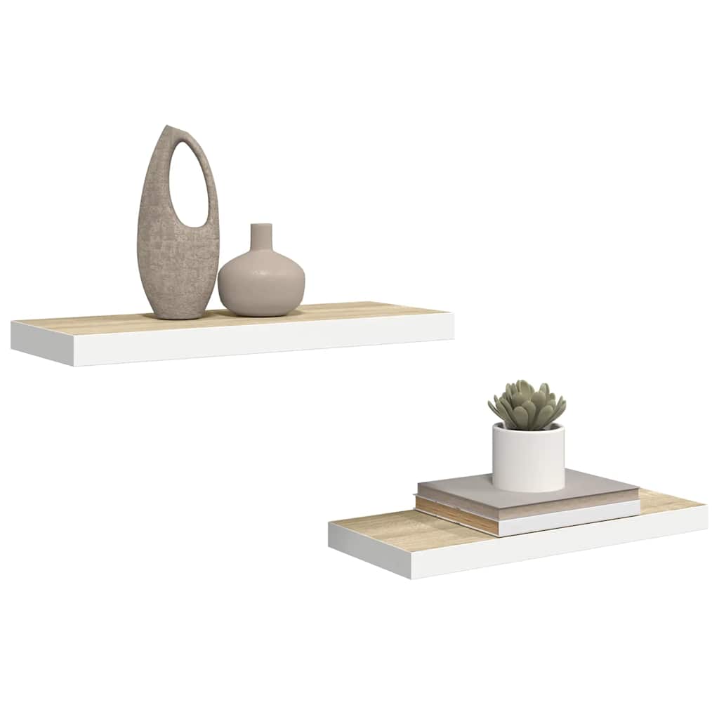 Floating Wall Shelves 2 pcs Oak and White 60x23.5x3.8 cm MDF