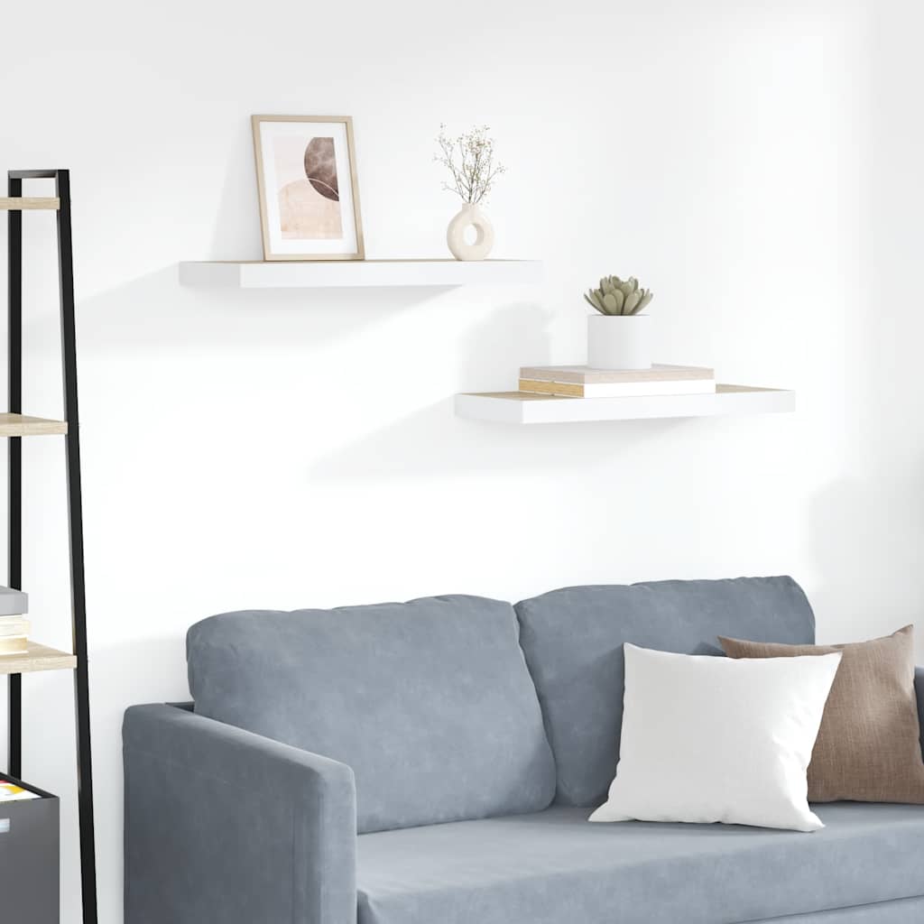 Floating Wall Shelves 2 pcs Oak and White 60x23.5x3.8 cm MDF