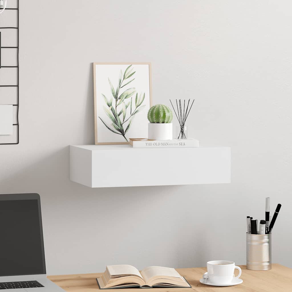 Wall-mounted Drawer Shelf White 40x23.5x10cm MDF