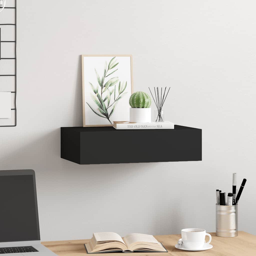 Wall-mounted Drawer Shelf Black 40x23.5x10cm MDF