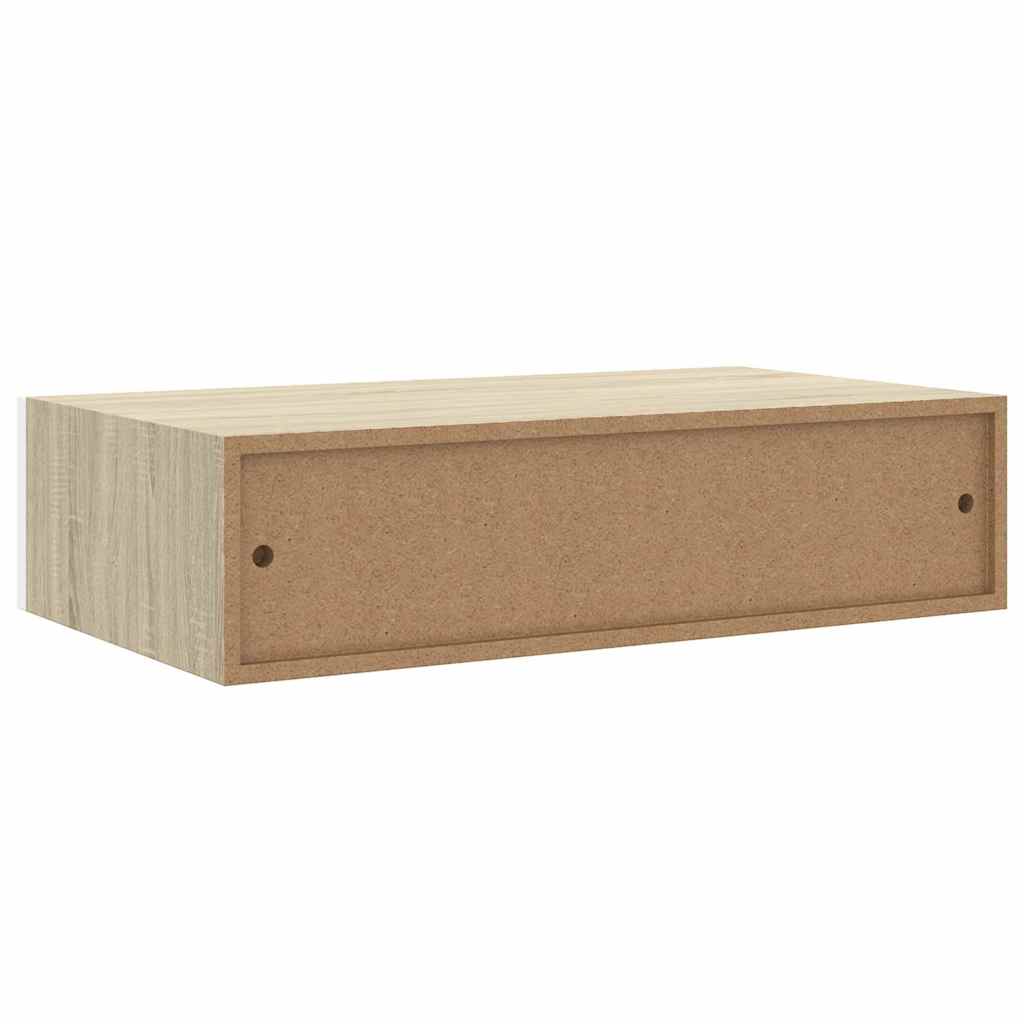 Wall-mounted Drawer Shelf Oak and White 40x23.5x10cm MDF