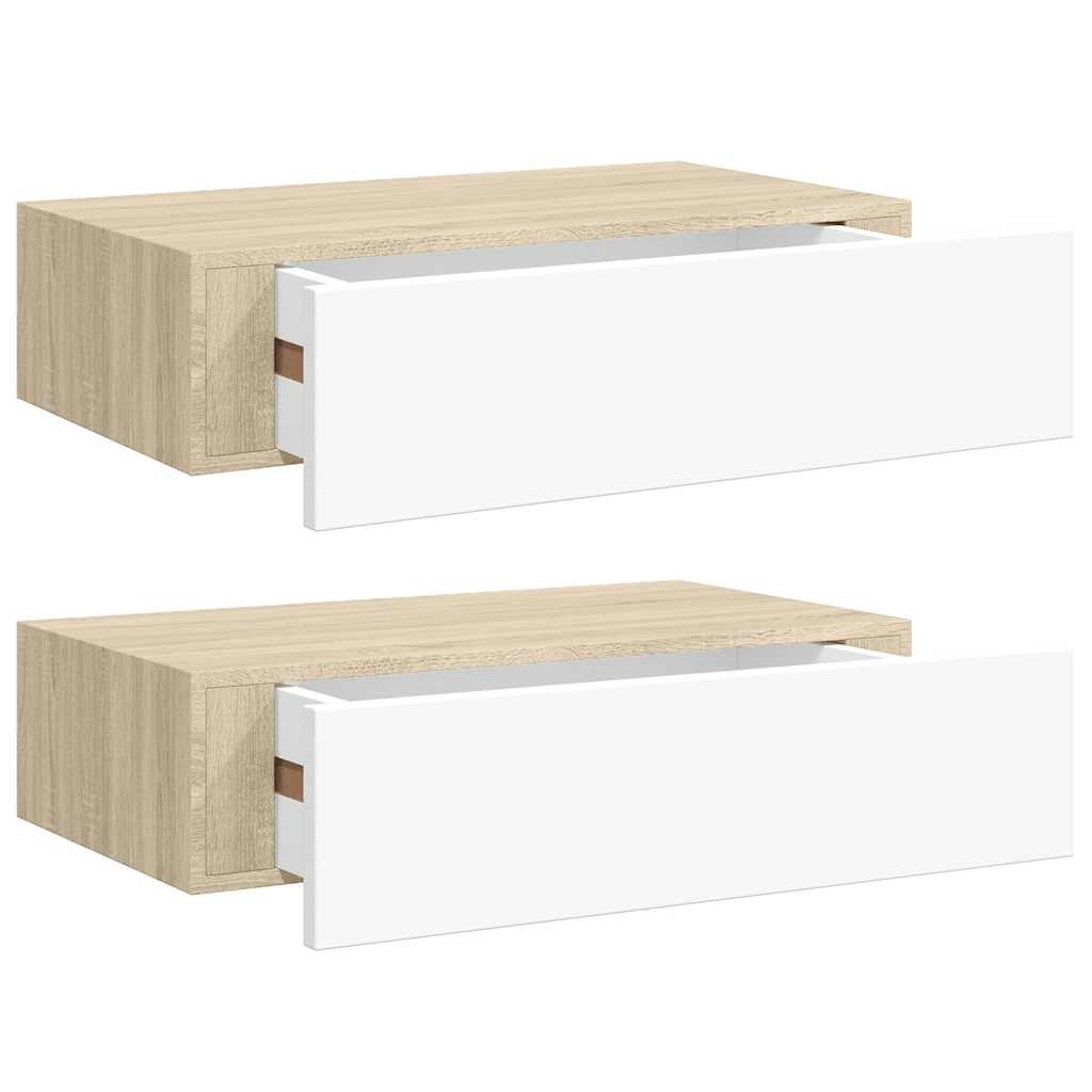 Wall Drawer Shelves 2 pcs Oak and White 40x23.5x10cm MDF