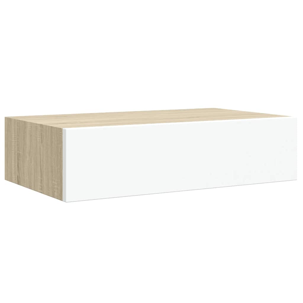 Wall Drawer Shelves 2 pcs Oak and White 40x23.5x10cm MDF