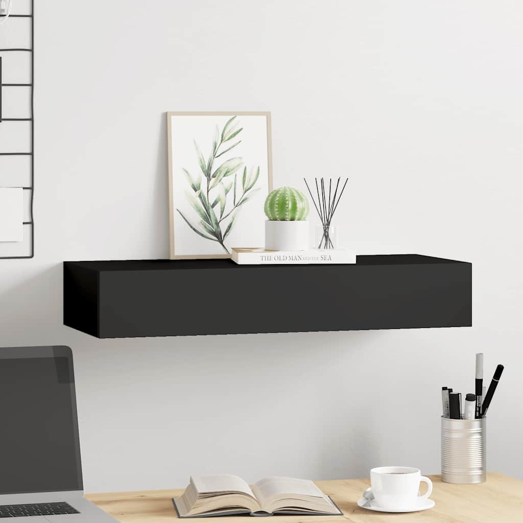 Wall-mounted Drawer Shelf Black 60x23.5x10cm MDF