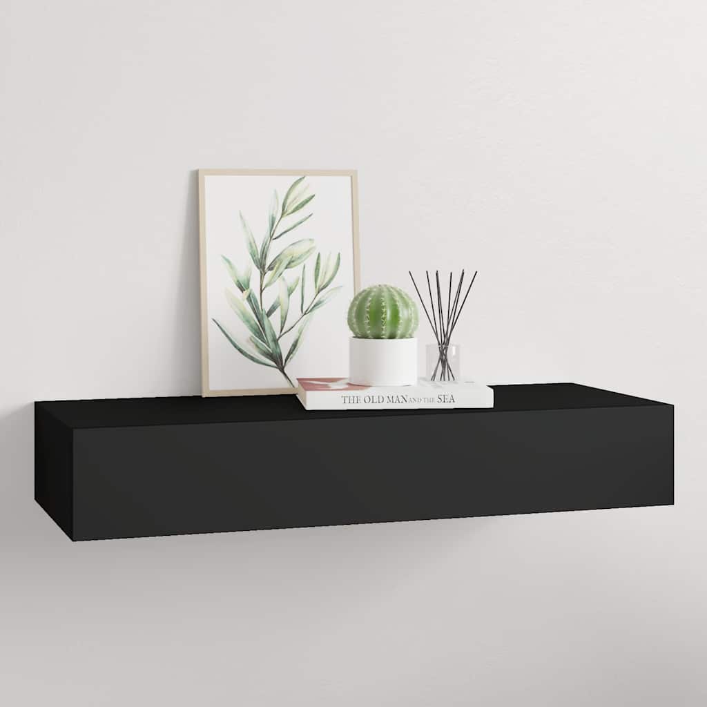 Wall-mounted Drawer Shelf Black 60x23.5x10cm MDF