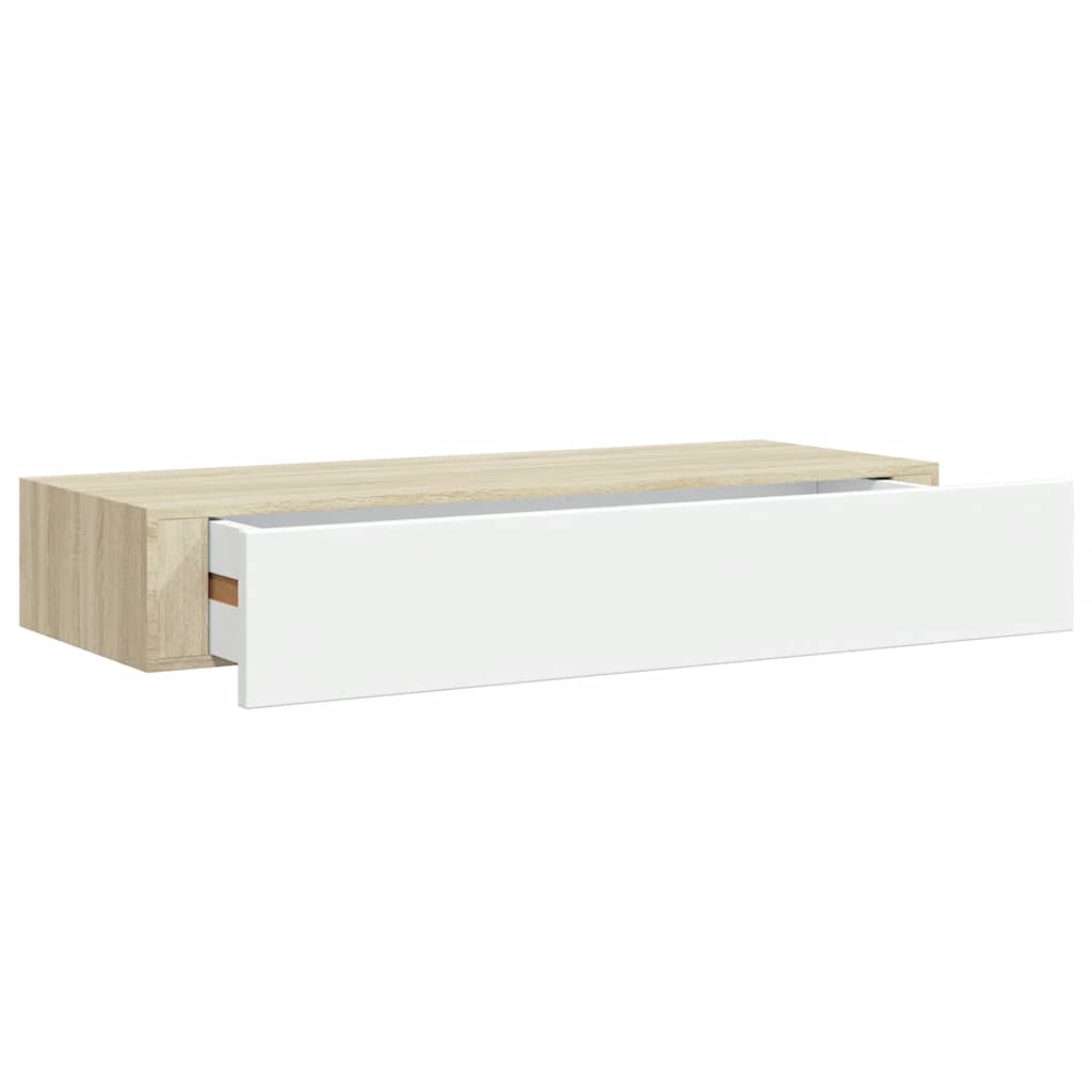 Wall-mounted Drawer Shelf Oak and White 60x23.5x10cm MDF