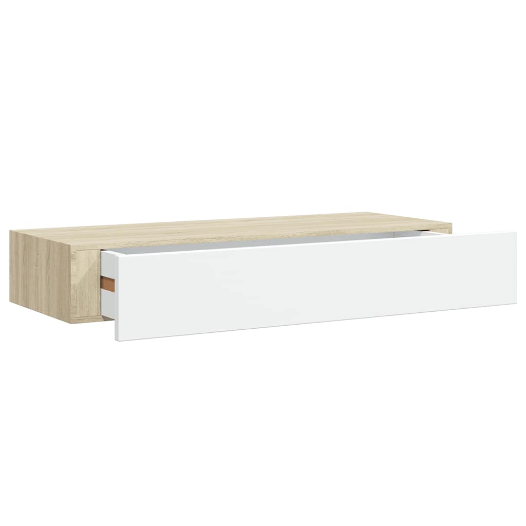 Wall Drawer Shelves 2 pcs Oak and White 60x23.5x10cm MDF