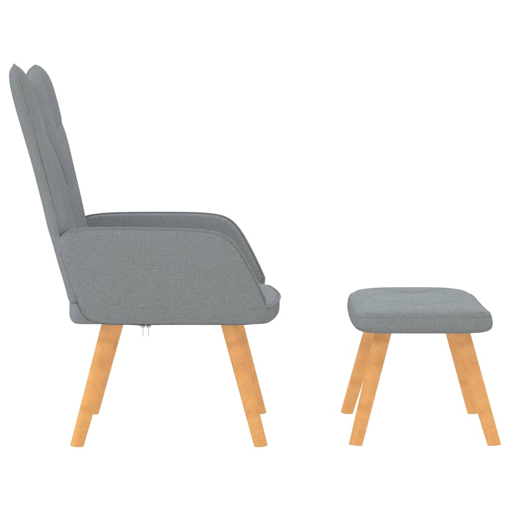 Relaxing Chair with a Stool Light Grey Fabric
