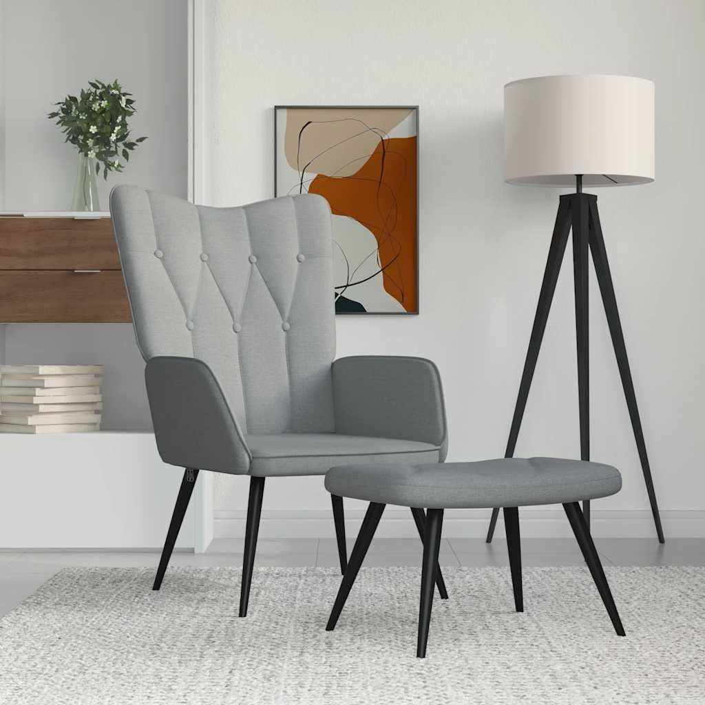 Relaxing Chair with a Stool Light Grey Fabric