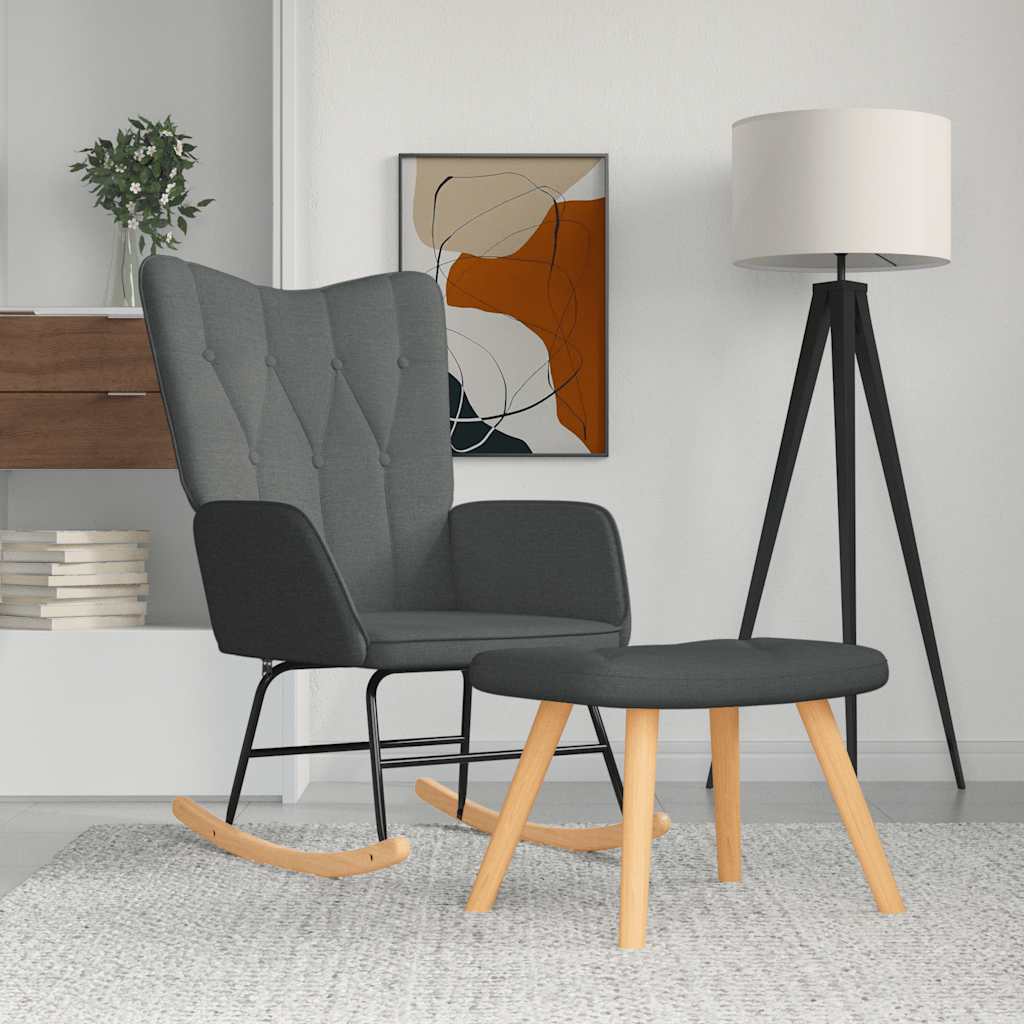 Rocking Chair with a Stool Dark Grey Fabric
