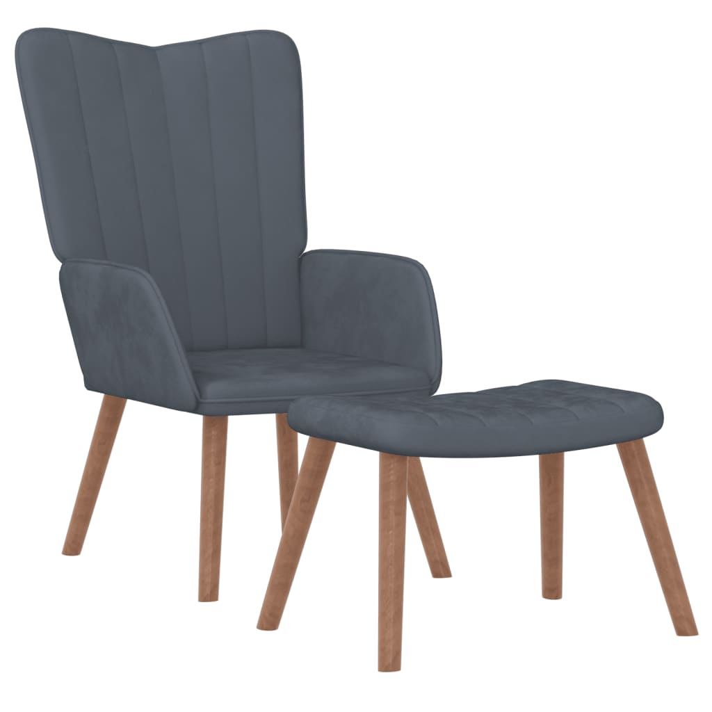 Relaxing Chair with a Stool Dark Grey Velvet