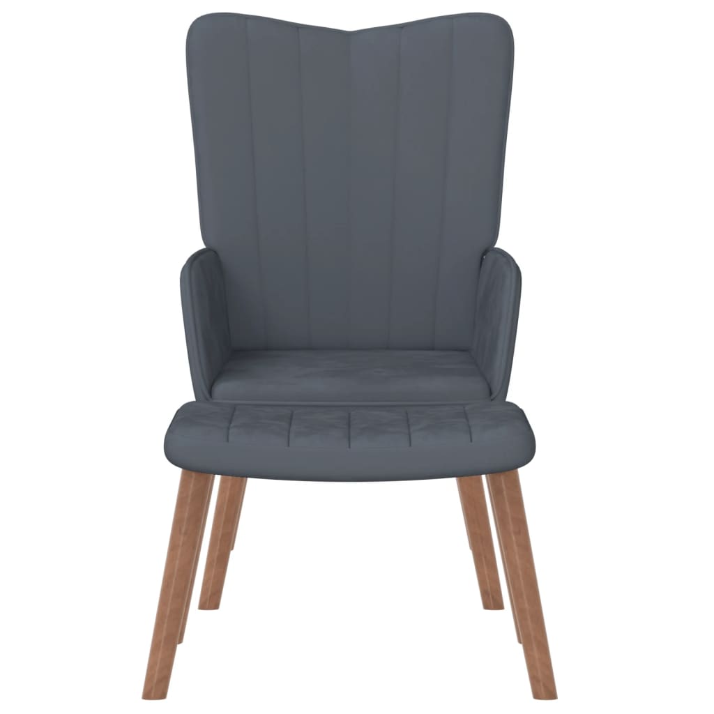 Relaxing Chair with a Stool Dark Grey Velvet