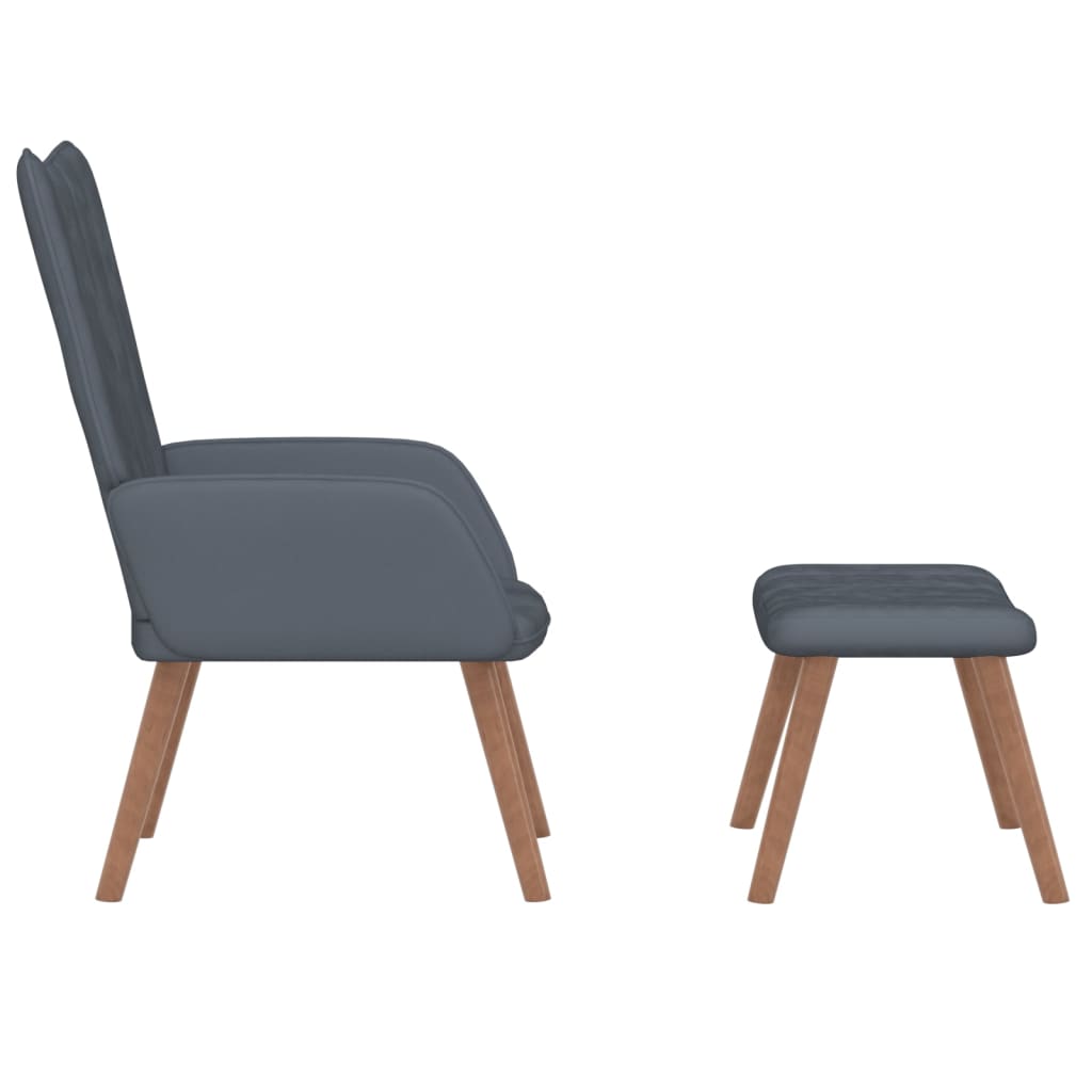 Relaxing Chair with a Stool Dark Grey Velvet