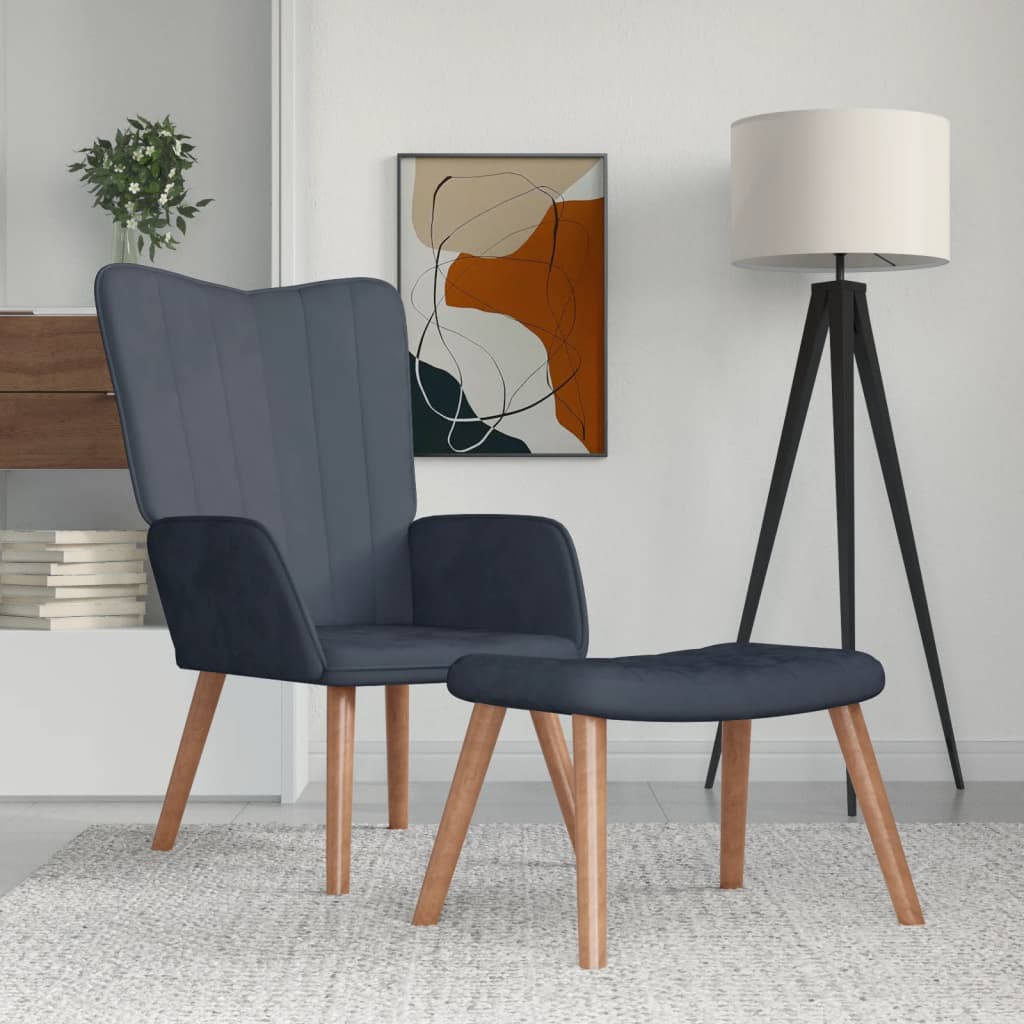 Relaxing Chair with a Stool Dark Grey Velvet
