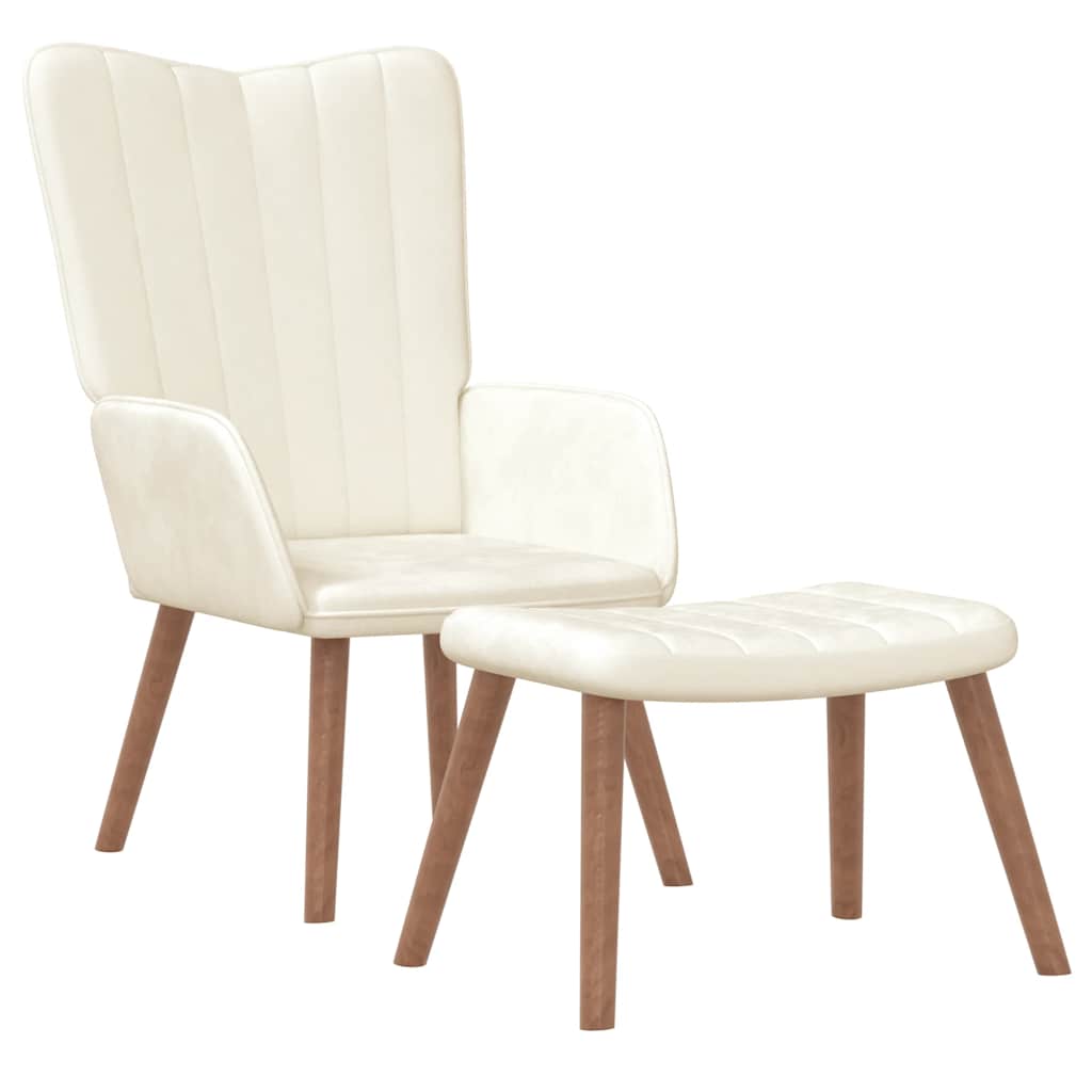 Relaxing Chair with a Stool Cream White Velvet