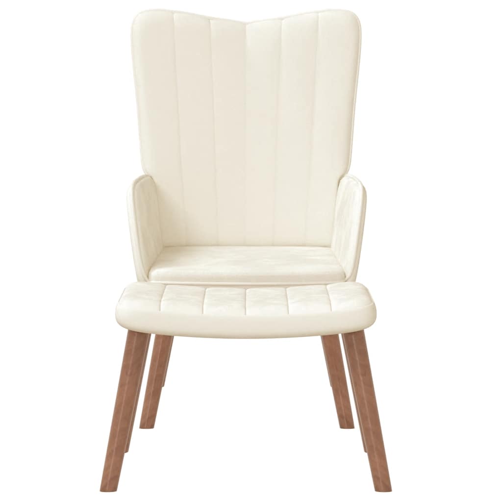 Relaxing Chair with a Stool Cream White Velvet