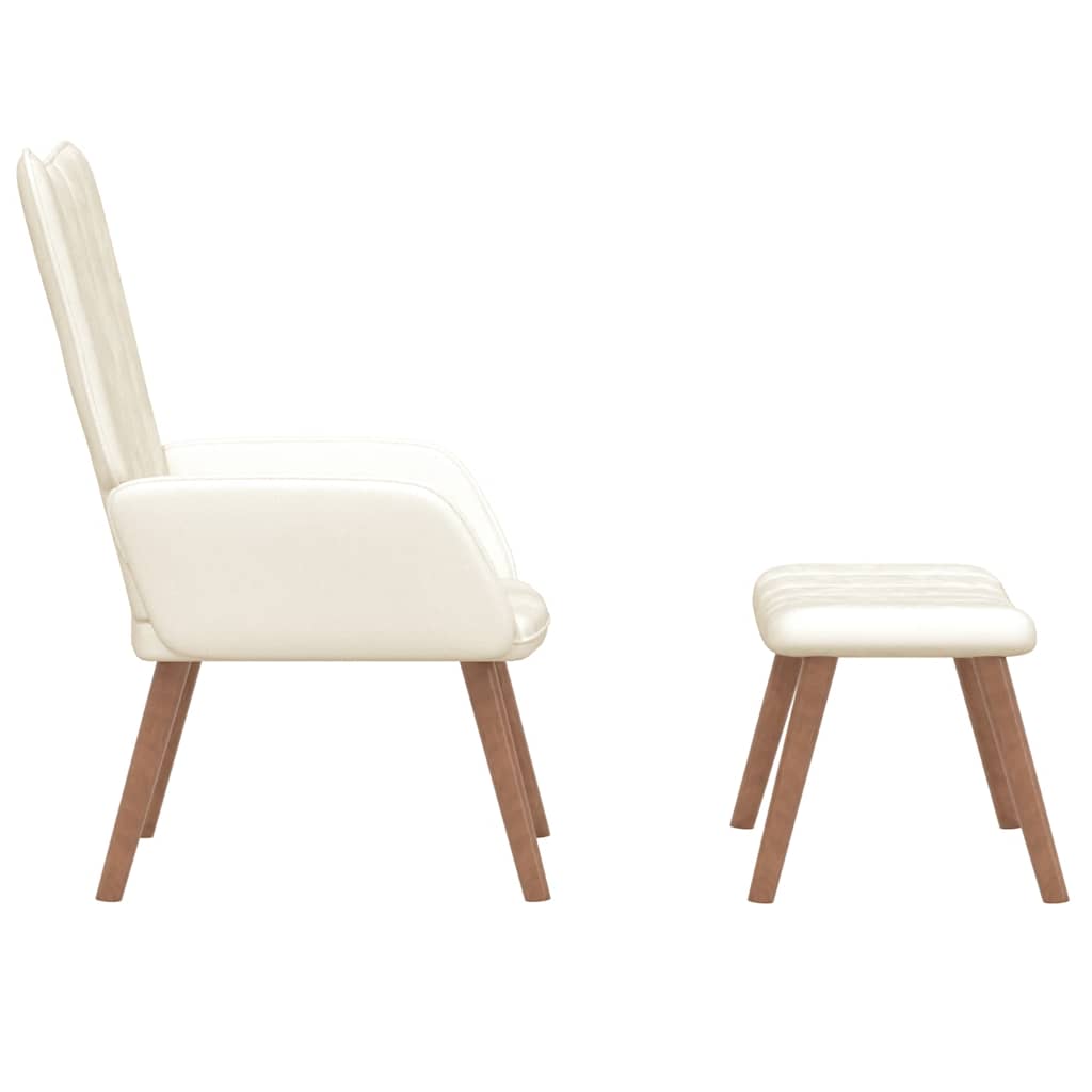 Relaxing Chair with a Stool Cream White Velvet