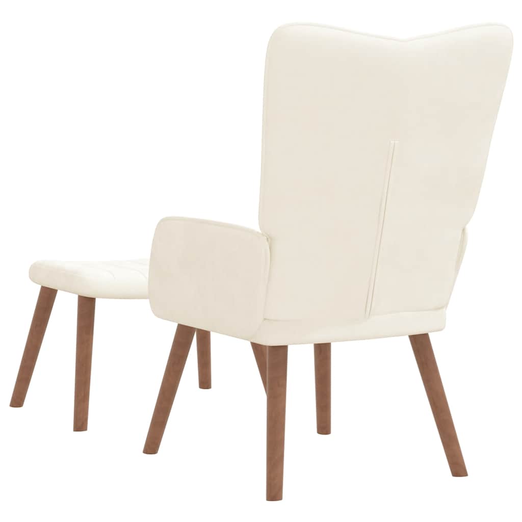 Relaxing Chair with a Stool Cream White Velvet