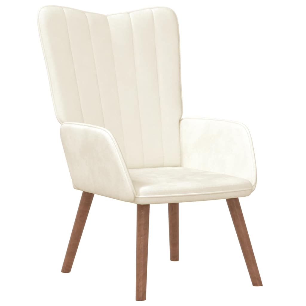 Relaxing Chair with a Stool Cream White Velvet