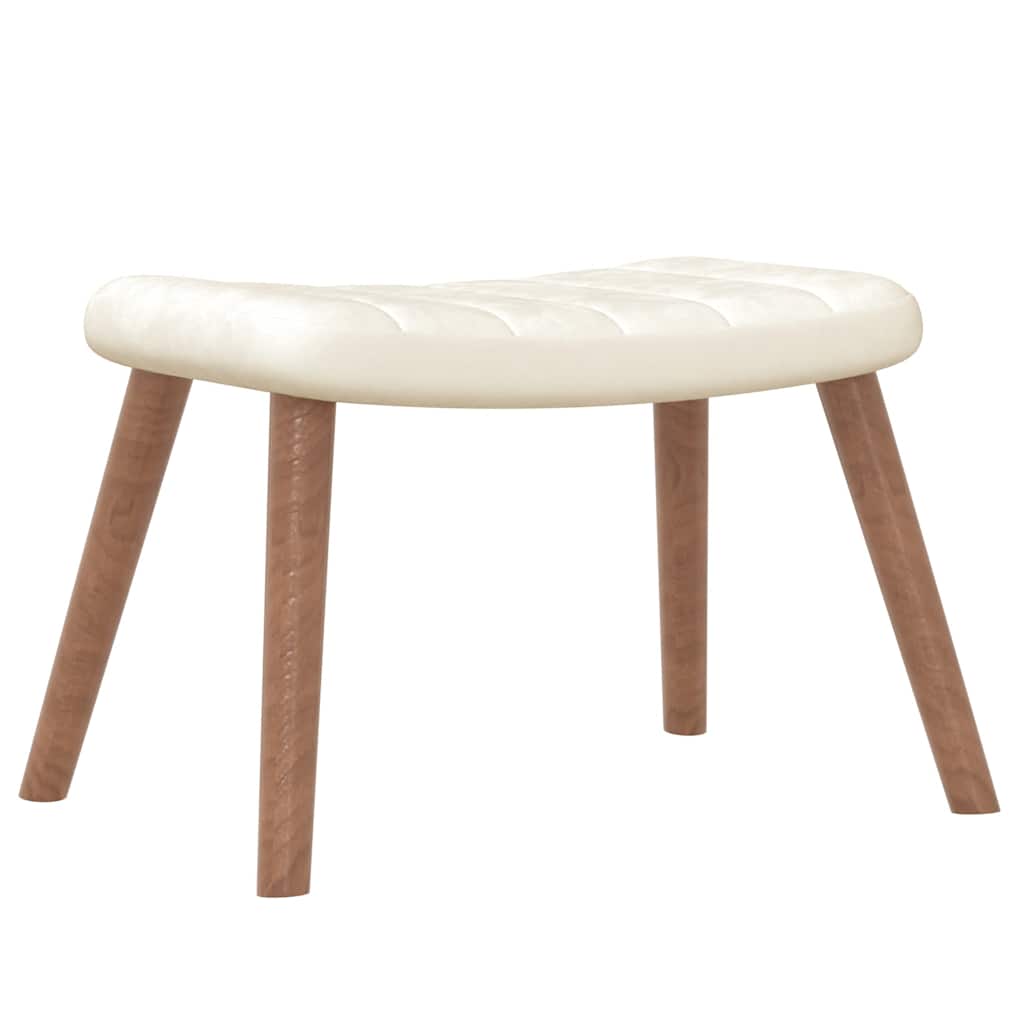 Relaxing Chair with a Stool Cream White Velvet