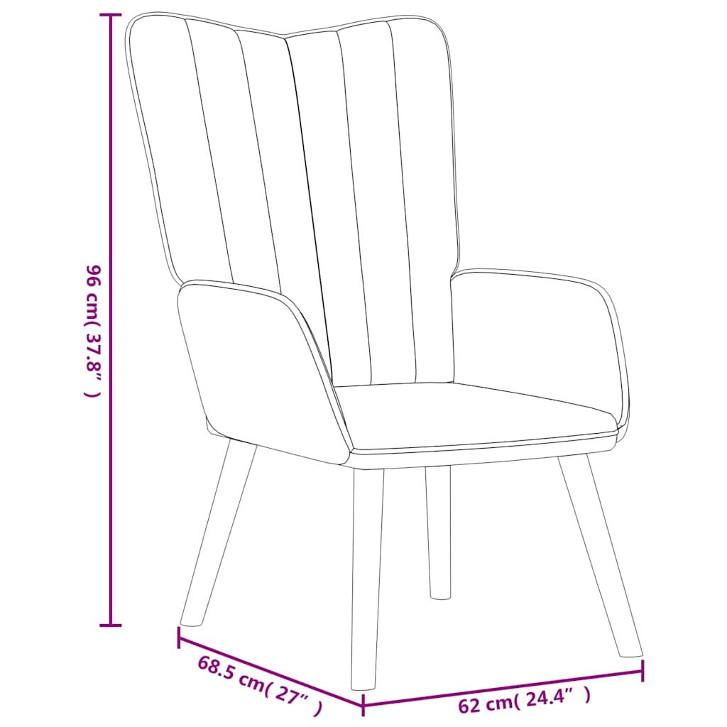 Relaxing Chair with a Stool Cream White Velvet