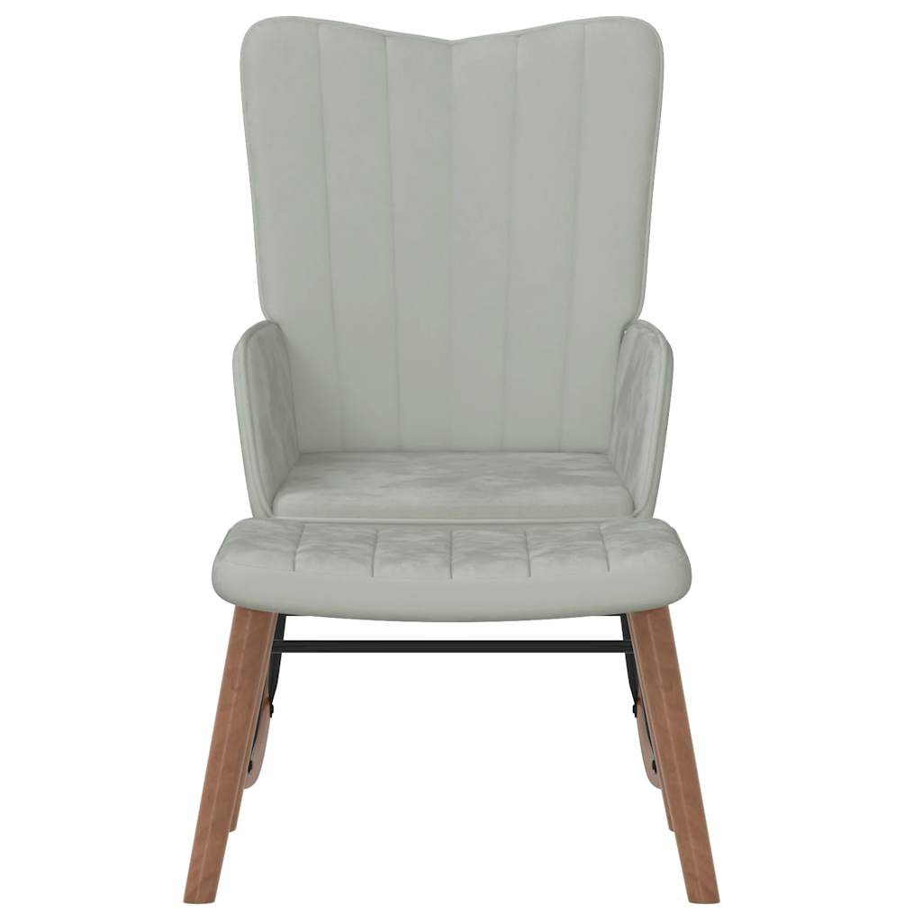 Rocking Chair with a Stool Light Grey Velvet