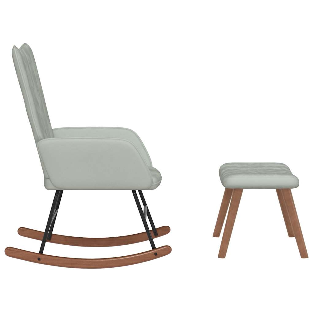 Rocking Chair with a Stool Light Grey Velvet