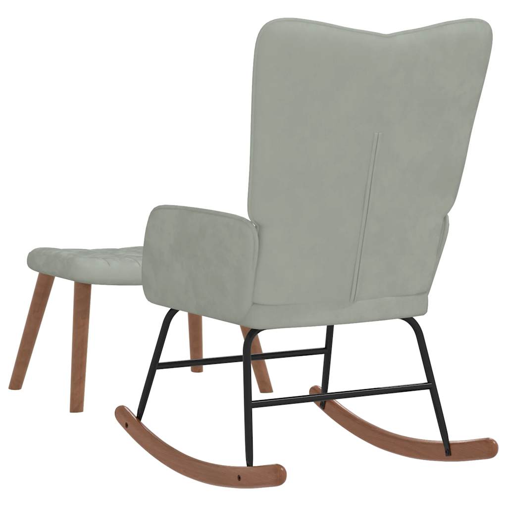 Rocking Chair with a Stool Light Grey Velvet