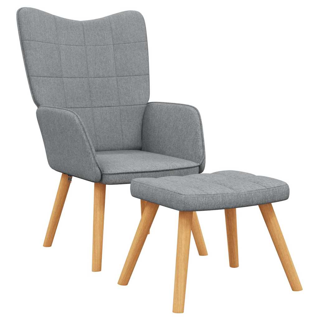 Relaxing Chair with a Stool Light Grey Fabric