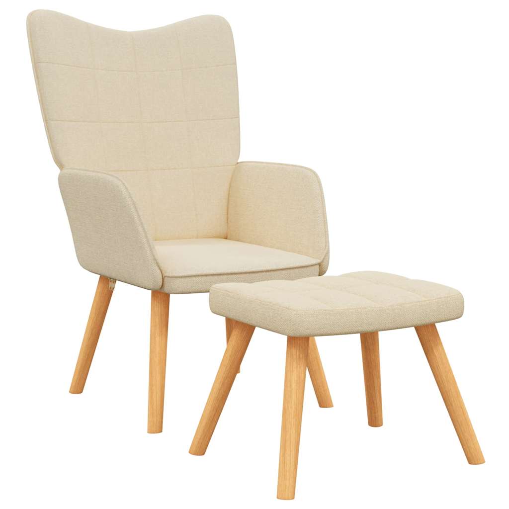 Relaxing Chair with a Stool Cream Fabric