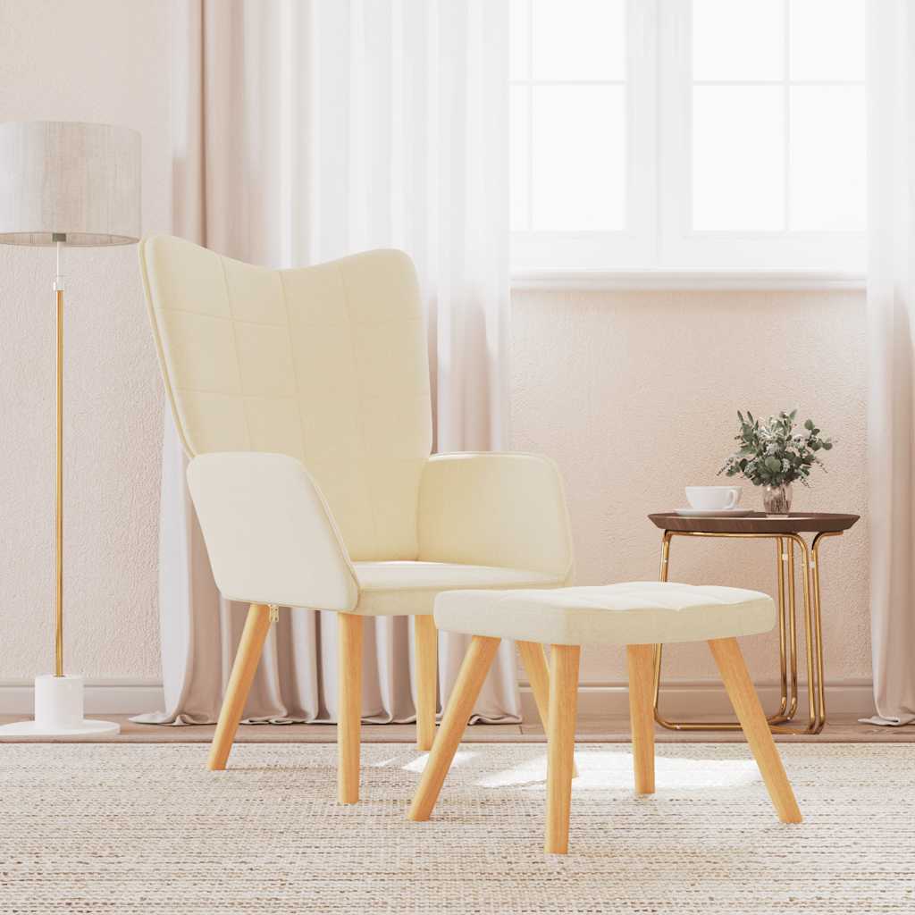 Relaxing Chair with a Stool Cream Fabric